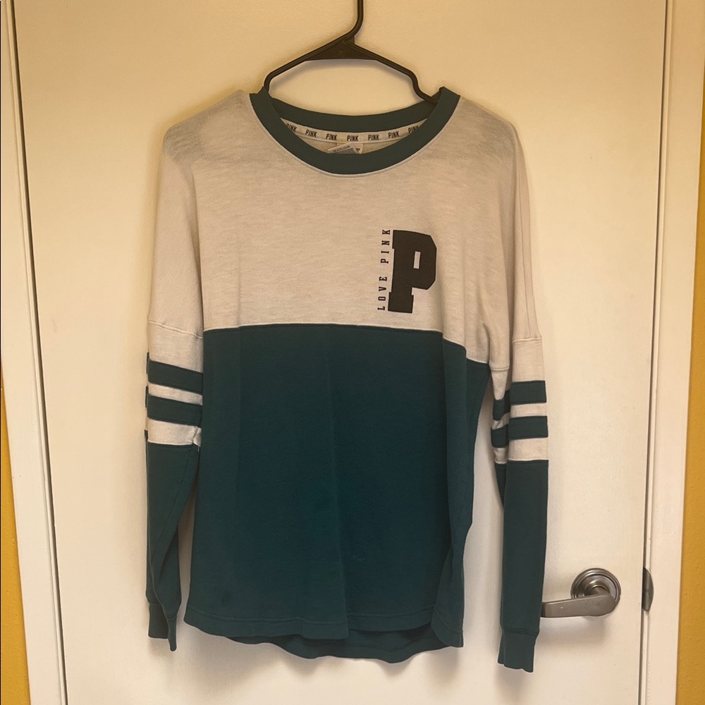 PINK Victoria's Secret Teal and White Sweater